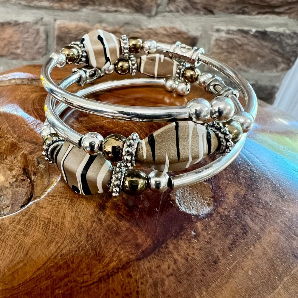 SALE! Beaded and Silver Metal Wrap Bracelet